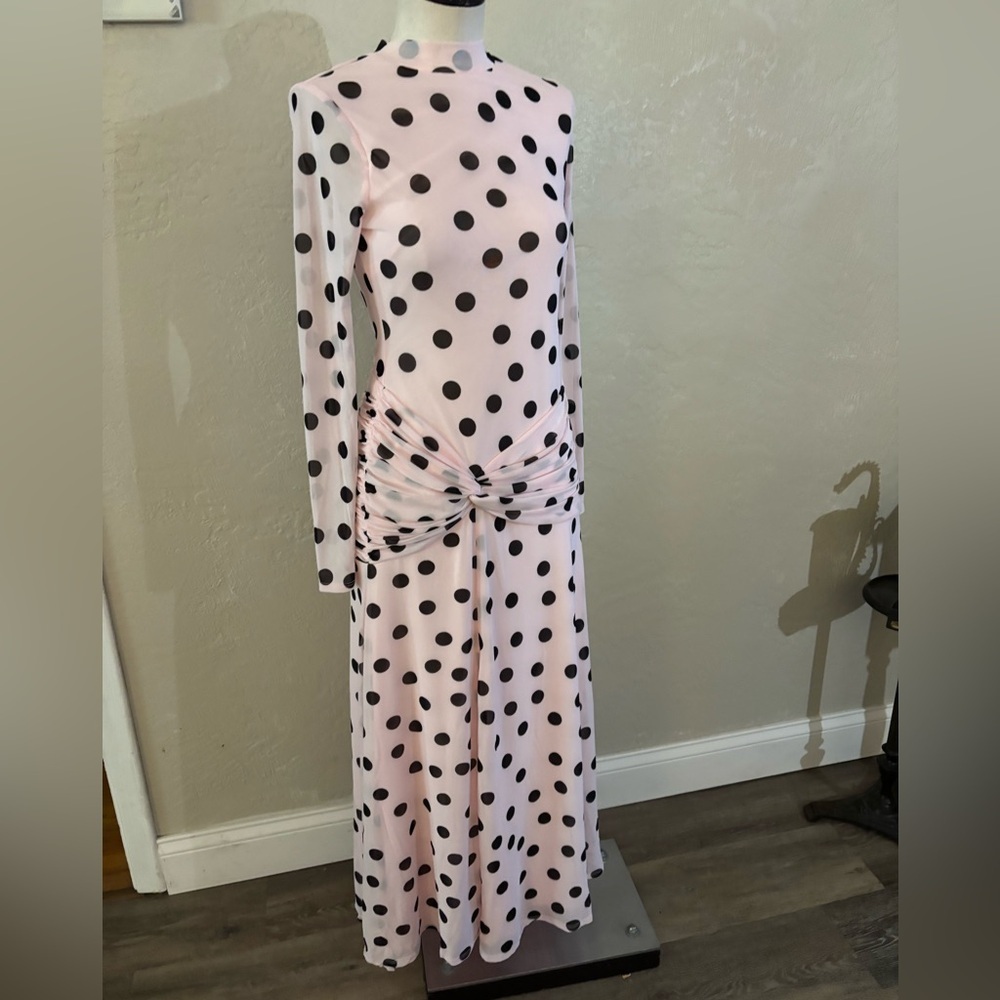 Premier Amour Pink Polka Dot Long Sleeve Fit to Flare Dress Sz 6 NWT